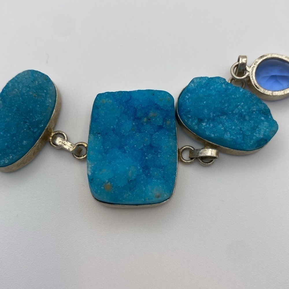 Large turquoise blue druzy bracelet set in 925 Sterling silver. - Picture 8 of 8